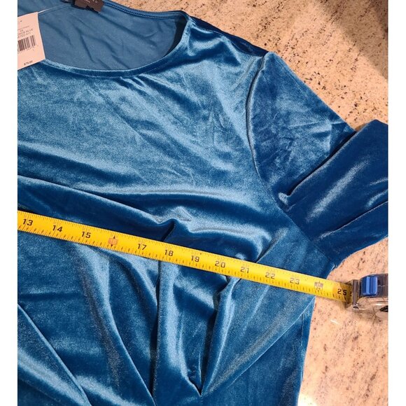 New! The Limited Sz 2X Velvet Tunic Blouse Top Teal Long Sleeve Drape Front - Picture 3 of 11